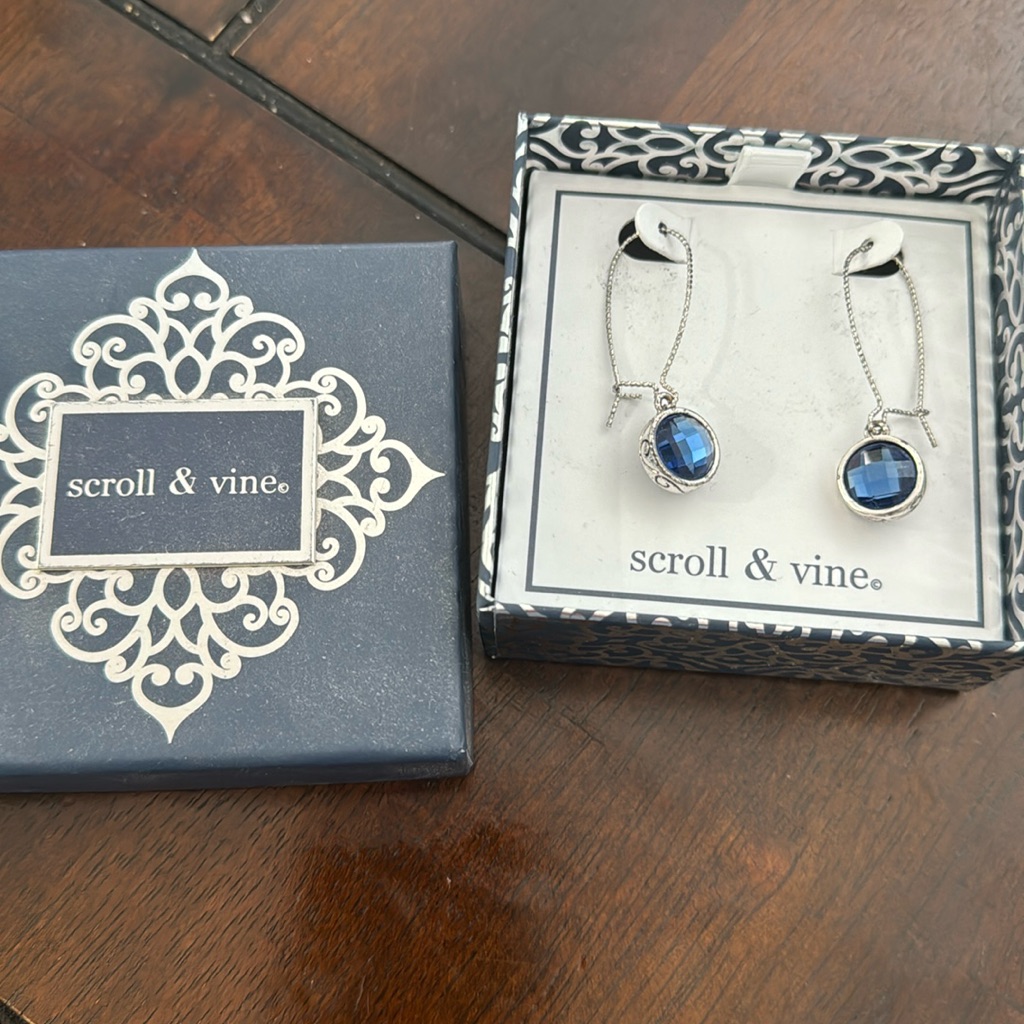 Scroll & Vine Blue Dangle Earrings